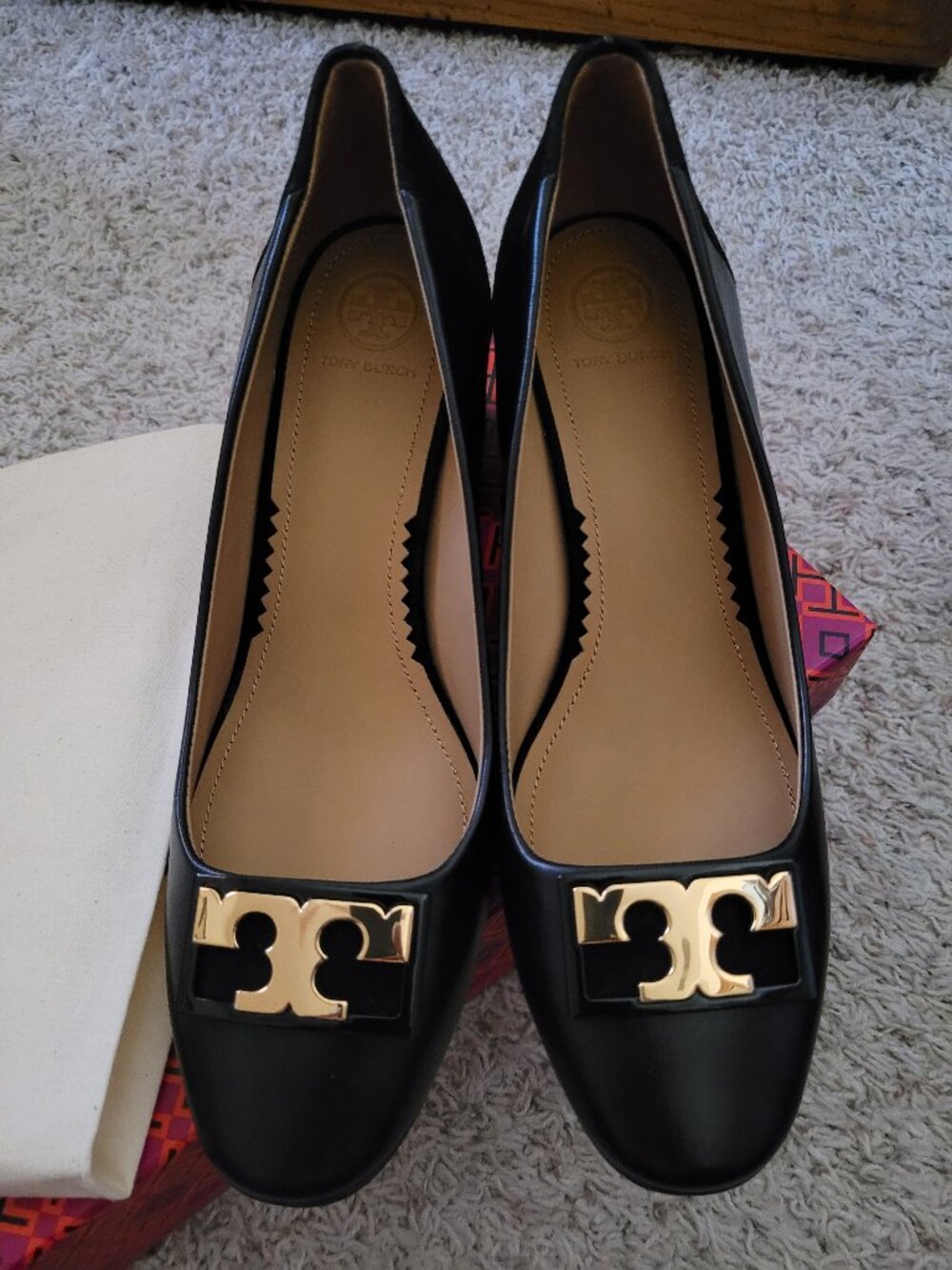 NIB Tory Burch Gigi 55MM Round Toe Pump - Calf Leather/Silk Suede - 8.5